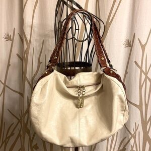 Large Cream Leather Shoulder Hobo Bag by Allison Scott
